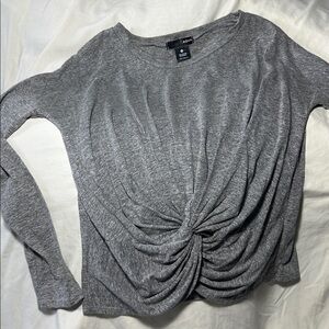 Aqua Gray Twist-Front Long Sleeve Top